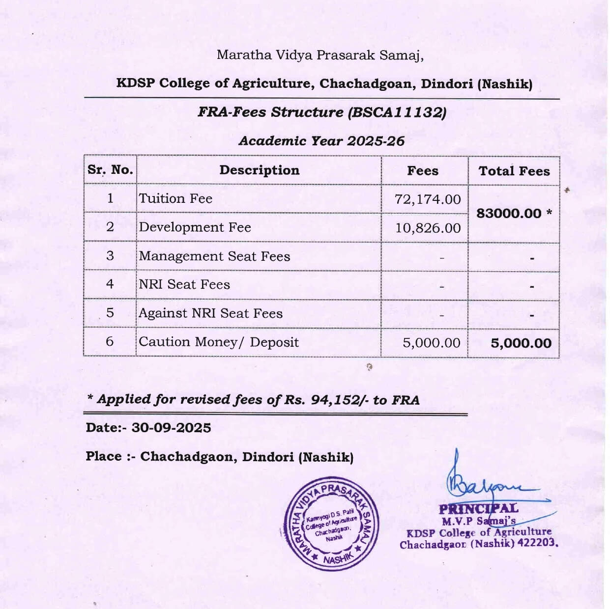 FRA Approved Fees
